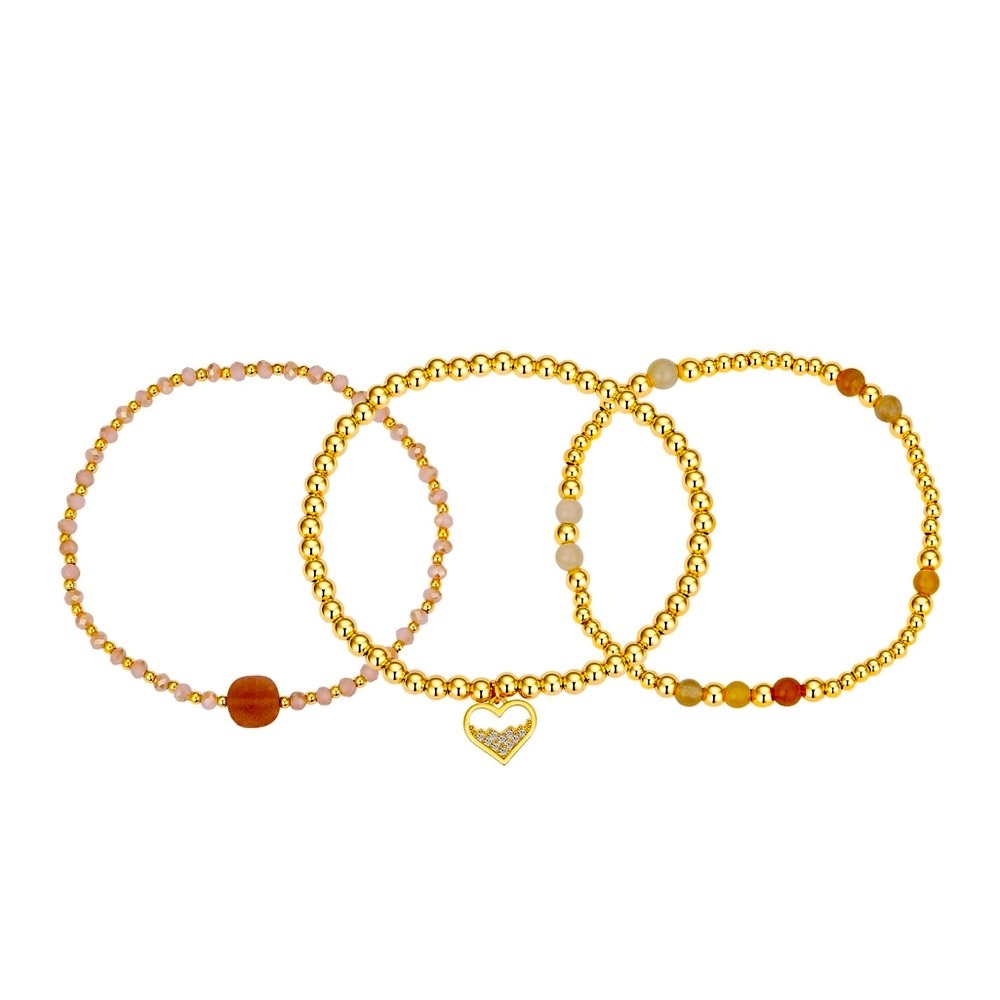 “New” 14K Gold Plated & Cubic Zirconia Heart Bracelet Set Women Jewelry